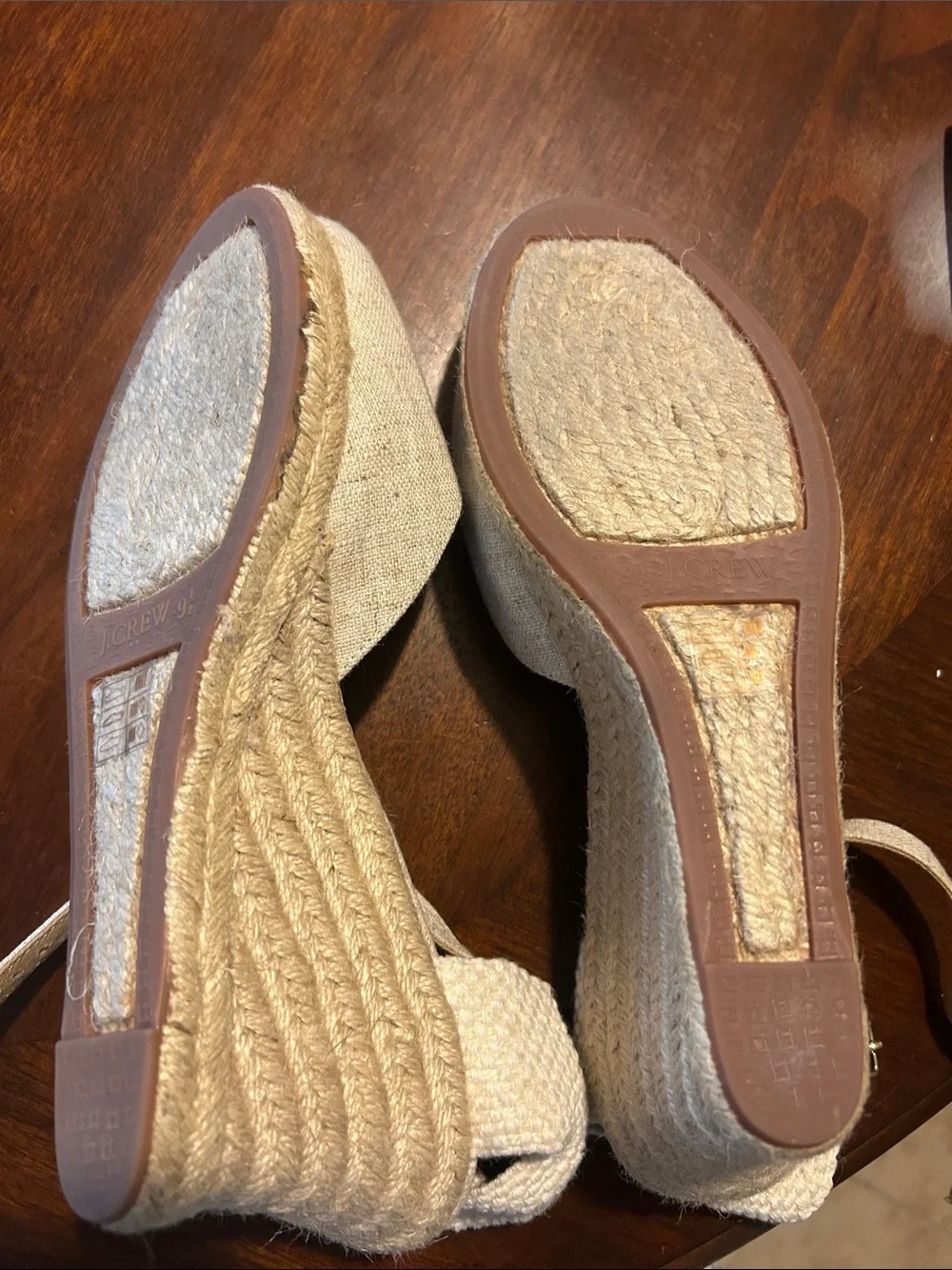J.Crew Cream Linen Espadrille Wedge Sandals with Ankle Strap